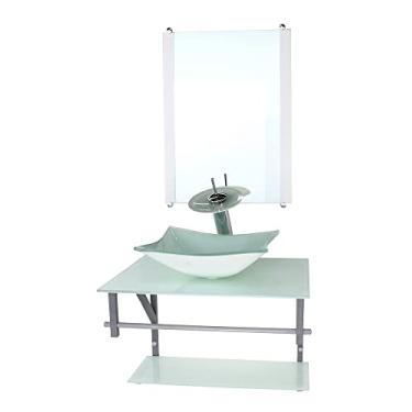 Imagem de GABINETE DE VIDRO PARA BANHEIRO 60CM AC CUBA RETANGULAR BRANCO FULL COM TORNEIRA CASCATA