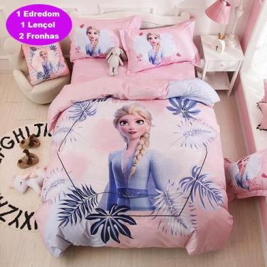 Imagem de Jogo De Cama Casal Infantil Frozen Rosa 4 Peças Com Edredom - Casa Da