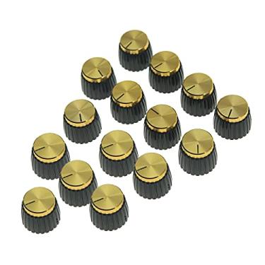 Imagem de Amplificador AMP de Guitarra de 15 Unidades BotõEs de Encaixe Pretos Tampa de AlumíNio Dourado. Encaixa Potes de 6 Mm de Diâmetro para Amplificadores