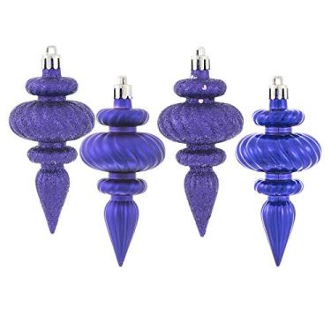 Imagem de Vickerman Ornamento de acabamento com 4 acabamentos de 10 cm, decoração de árvore de Natal de plástico à prova de estilhaçamento, pacote com 8, acabamento roxo brilhante, fosco, glitter e lantejoulas