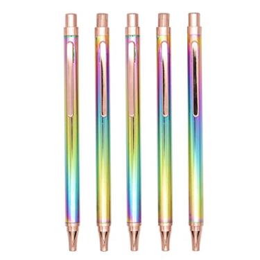 Imagem de SIPLIV 5 peças de canetas esferográficas de metal com tinta preta, conjunto de canetas esferográficas finas coloridas brilhantes metálicas decoração de festa de casamento material escolar para escritório