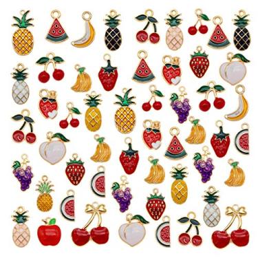 Imagem de 60 pingentes de frutas esmaltadas mistas para crianças, joias, colares, pulseiras, brincos, fazer abacaxi, cereja, maçã, banana, melancia