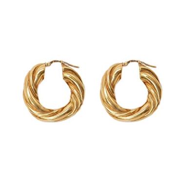 Imagem de NewZenro Brincos de argola pequenos banhados a ouro 14K com nó grosso, 5 mm de espessura, para mulheres, orelha sensível, clique delicado, argolas para apertar, hipoalergênico, moderno, joias de 23 mm
