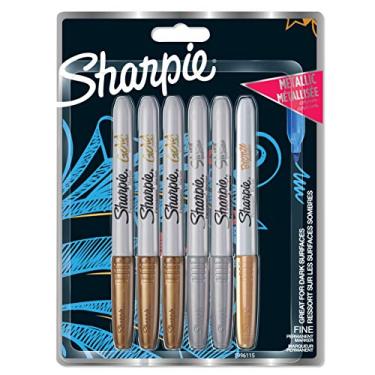 Imagem de Sharpie Marcador permanente de ponta fina - cores metálicas sortidas (pacote com 6)