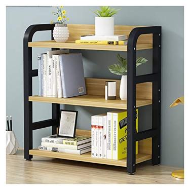 Imagem de KIZQYN Estante de mesa de madeira de 3 níveis com moldura de metal prateleira de armazenamento de exibição de grande capacidade decoração para estante de dormitório de estudo de escritório (cor: B, tamanho: L 31,5 polegadas)