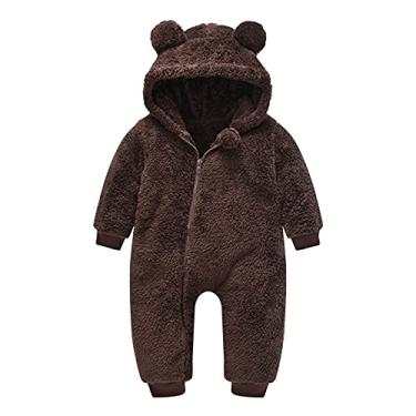 Imagem de Macacão grosso e quente para bebês, com capuz de urso, para meninos e meninas 0-3 meses, Café, 18-24 meses
