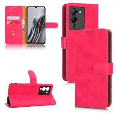 Imagem de Capas de telefone Business Skin Feel compatíveis com Infinix Note 12 G96 Note 12 VIP capa de couro slots para cartão clipe carteira capa de telefone à prova de choque (rosa vermelha, Infinix Note 12 G96)