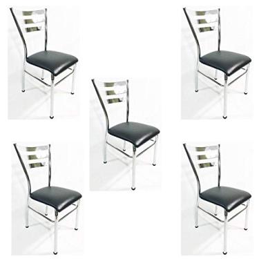 Imagem de Kit 5 Cadeiras de COZINHA com reforço cromada assento preto - Poltronas do Sul