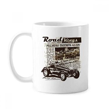 Imagem de Caneca clássica de cerâmica branca com alça de 350 ml, estampa de jornal de carros clássicos