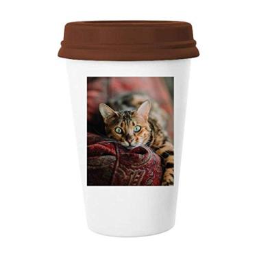 Imagem de Caneca de foto de gato olho verde de animal copo de cerâmica copo copo de café