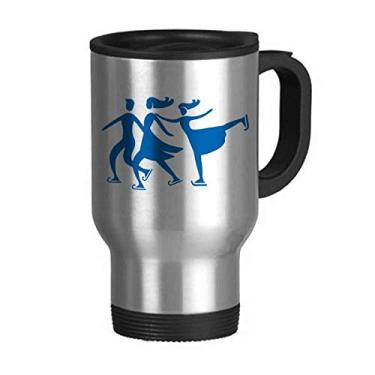 Imagem de Caneca de viagem para esqui de inverno com desenho azul e tampa flip em aço inoxidável copo de carro copo térmico