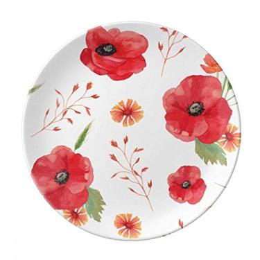 Imagem de Prato de sobremesa com flores em aquarela e orelhas de papoula de milho de porcelana decorativa de 20,32 cm para jantar em casa