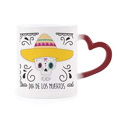 Imagem de Caneca Sensível ao Calor com Caveira do México Happy The Day of The Dead Taça de Grés Mudança de Cor Vermelha