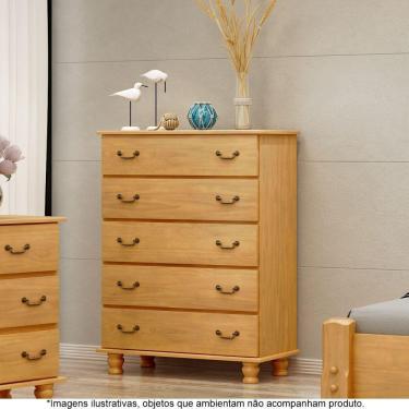 Imagem de Cômoda Para Quarto Em Madeira Maciça 5 Gavetas Havana Mel - Straub Web
