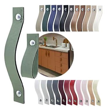 Imagem de Puxador Alça Full Parafuso para Móveis Armário Guarda Roupa Gaveta Porta Baús Caixas Bandeja Cesto Tábua Cor Textura de Couro (Verde Oliva)