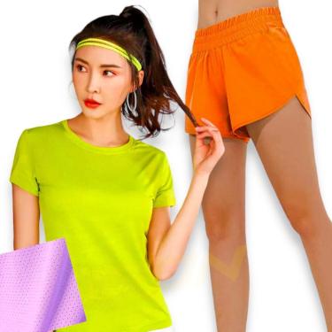 Imagem de Conjunto Camiseta BLUSINHA DRY FITNESS + Short TACTEL FEMININO Yoga Academia Corrida PLT 595-Feminino