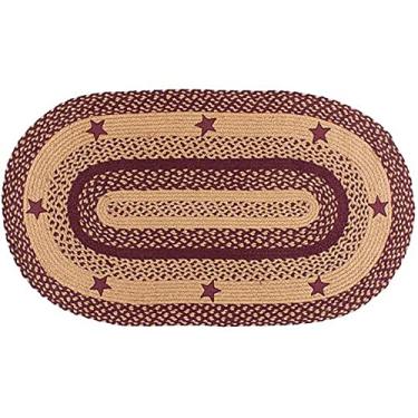 Imagem de IHF Decoração de Casa Tapete Trançado Área Oval Carpete Estilo Country 27" X 48" Estrela Vinho Design Tecido de Juta, Vinho, Castanho