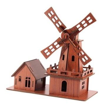 Imagem de Esquirla 3D Puzzle Arquitetura Cabana de Madeira Edifícios DIY Artesanato Crianças Brinquedos de Construção Decoração para Adolescentes Adultos Presente de, Moinho de vento