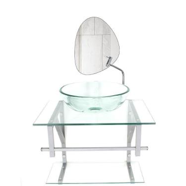 Imagem de Conjunto Gabinete Vidro Banheiro 60cm Com Espelho Orgânico Moderno Cor:cuba Incolor