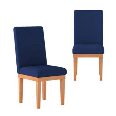 Imagem de Kit 2 Cadeiras Estofadas Para Mesa De Jantar Suede - Palladium Decor Cor Azul Marinho