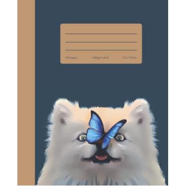 Imagem de Caderno de composição pautado pela faculdade: ilustração de filhote fofo e borboleta | Lindo diário de estética para crianças, meninas, meninos, adolescentes, adultos, animais... fazendo na escola, universidade, escritório, trabalho