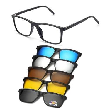 Imagem de Armação De Óculos Masculino Para Grau + 5 Clip On Magnético Óculos De Sol Troca Lentes Proteção UV Preto Polarizado Amarelo Visão Noturna Quadrado Redondo Retangular (2299 57-17-140)
