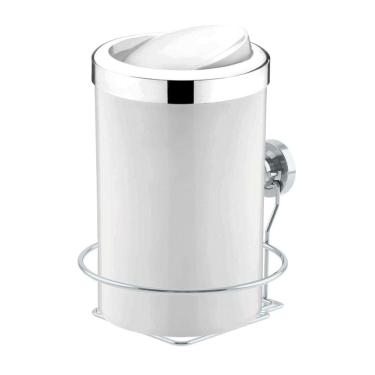 Imagem de Kit Lixeira 8 Litros Basculante Com Suporte De Ventosa Para Banheiro Cozinha Branco Cromado - Future