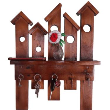 Imagem de Chaveiro De Parede Porta Chave Casinhas Nicho Madeira cor Imbuia