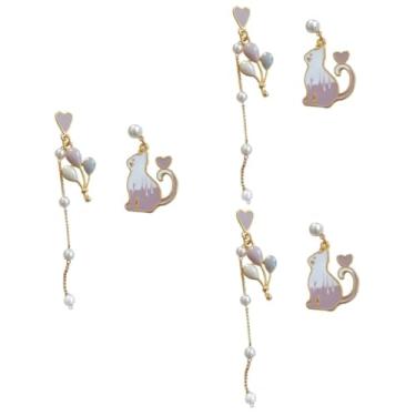 Imagem de Holibanna 3 Pecas brincos de orelha brincos de coelho clipes de orelha de coelho moda clipe de orelha feminino brincos de gato a corrente agulha de prata s925 Senhorita rosa