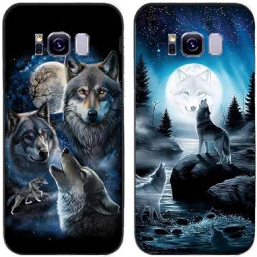 Imagem de 2 peças Moon Wolf Group Capa de telefone traseira impressa TPU gel silicone para Samsung Galaxy todas as séries (Galaxy S8)