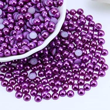 Imagem de Briskbloom 1300 peças de meia pérola plana de 6 mm para artesanato Crocs sapatos copos decoração de unhas, pérolas planas para enfeites de scrapbook, imitação de pérolas soltas (roxo escuro)