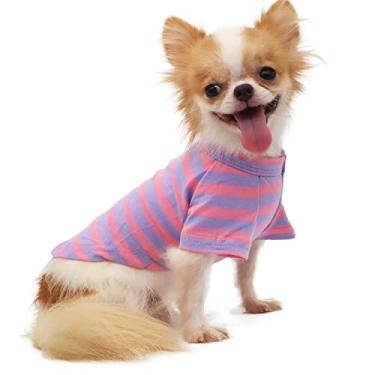 Imagem de LOPHIPETS Camiseta listrada 100% algodão respirável para cães pequenos xícara de chá chihuahua yorkie roupas de cachorro - tiras roxas e rosas/P
