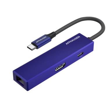 Imagem de AFFHAUSEN Adaptador de vídeo multiportas HM01 USB C 3 em 1, com porta Gigabit Ethernet, entrega de energia USB-C 100W, HDMI UHD 4K @ 60Hz - Ideal para iPhone 15, iPad Pro, MacBook Pro, XPS, Lenovo,