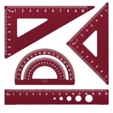 Imagem de Honagu Conjunto de régua triangular, 4 peças de régua de liga de alumínio, régua de desenho de metal, transferidor geométrico para estudantes, desenhistas, engenheiros, material de escritório escolar