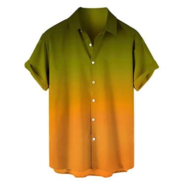Imagem de Camisetas masculinas casuais de manga curta com botões para praia tropicais de verão camisetas masculinas de manga longa, Laranja, 4G