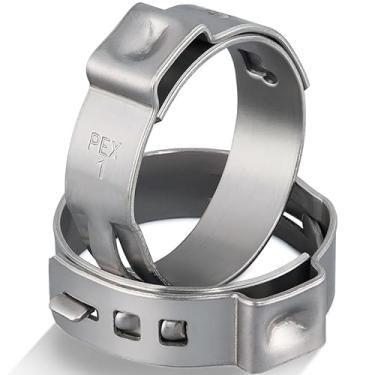Imagem de OURU Pacote com 80 braçadeiras Pex de 2,5 cm, braçadeiras Pex Cinch de aço inoxidável 304, anéis de crimpagem Pex contínuos, acessórios PEX, braçadeiras de mangueira de orelha única para tubo Pex