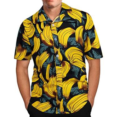Imagem de Camisas de manga curta para homens verão outono gola alta linho férias básico blusas masculinas 2024 moda Y2K, Z-130 amarelo mostarda, G