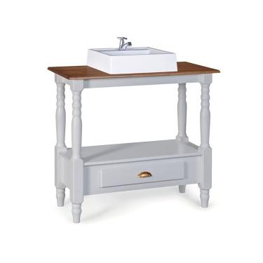 Imagem de Bancada Aparador para Banheiro com Cuba 1 Gaveta Dália 3063 Linz Móveis - Off White/Imbuia Glazer