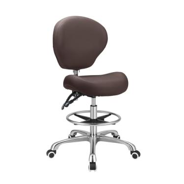 Imagem de Kaleurrier Bancos ajustáveis para cadeira de desenho com encosto e apoio para os pés, inclinação para trás, assento giratório, rodas giratórias, para estúdio, odontologia, escritório, salão e balcão,