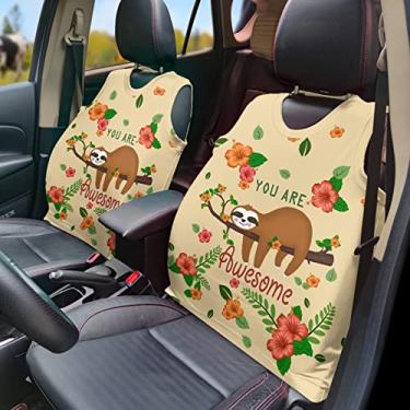 Imagem de GOSTONG Lindo colete de capa de assento de carro com estampa de preguiça, capas de assento universais para carro conjunto completo frontal de 2 acessórios de decoração