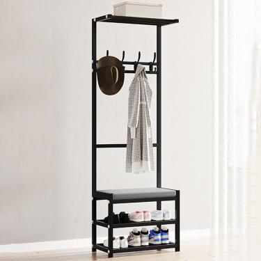 Imagem de Cabide de metal em pé com banco de sapatos Porta de entrada moderna Cabide independente Organizador de armazenamento de sapatos com 7 ganchos para entrada de corredor A, A, 40 CM