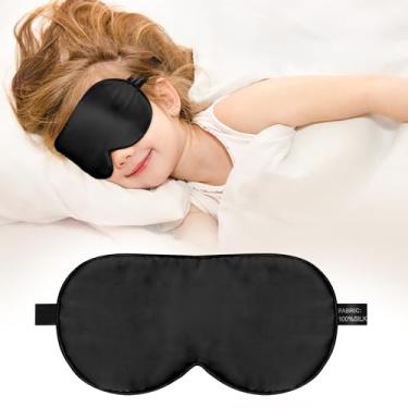 Imagem de Máscara de dormir infantil, máscara de olho 100% de seda pura natural real com alça ajustável, máscara de olhos para crianças vendadas para dormir, sombra para meninos, meninas e adultos, conforto sem