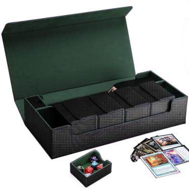 Imagem de Scimi Card Case Holds 800+ Sleeved Cards - MTG, Uno, YuGiOh & More - TCG Deck Box with Strong Magnet Closure (Black/Green)