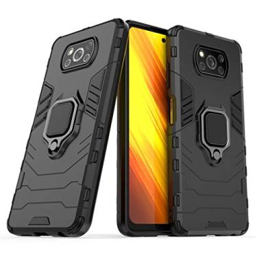 Imagem de Compatível com Xiaomi Mi Poco X3, Mi Poco X3 NFC Capa Prova de Choque de Camada Dupla, Anel Giratório de 360 com Suporte de Celular para Carro (Preto)