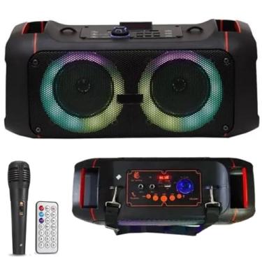 Imagem de Caixa De Som Alto Falante Bluetooth Amplificada LED Usb Fm Pen Drive Aux Karaokê Microfone