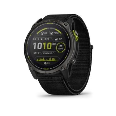 Imagem de Garmin Smartwatch Enduro™ 3 – 51 mm, Solar, Safira, GPS de UltraperPerformance, Vida Útil da Bateria, Mapeamento Detalhado, Lanterna LED Embutida, Titânio DLC Cinza Carbono com Alça de Nylon UltraFit