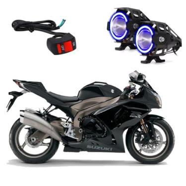 Imagem de Par Farol de Milha Angel Eye U7 Azul para Moto Suzuki GSX R 1000 2001 