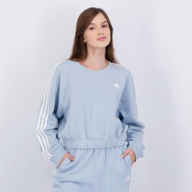 Imagem de Moletom Cropped Adidas 3 Stripes Feminino Azul e Branco-Feminino
