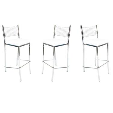 Imagem de Kit 3 Banquetas EMPILHÁVEL cromada Altura 65cm assento branco - Poltro