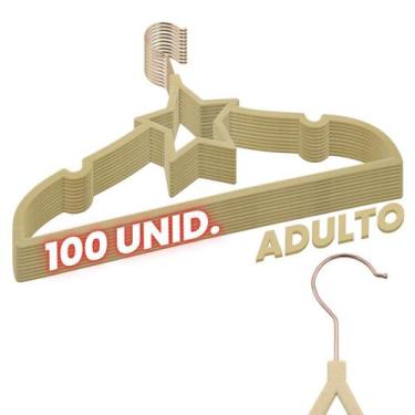 Imagem de Kit 100 Cabides Veludo Bege Gancho Rose Slim Formato Estrela - ARBORET